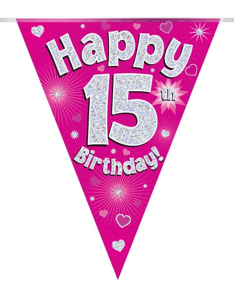 Oaktree UK 15th Birthday Bunting Pink - 11 Flags 3.9M