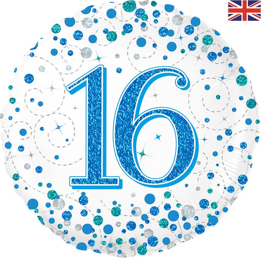 Oaktree UK 16th Birthday Blue Sparkling Fizz 18" Foil Balloon