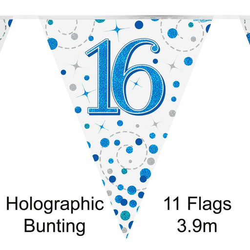Oaktree UK 16th Birthday Bunting Blue Fizz - 11 Flags 3.9M