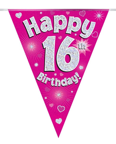 Oaktree UK 16th Birthday Bunting Pink - 11 Flags 3.9M