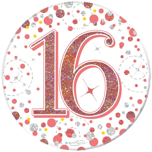 Oaktree UK Badges 16th Birthday Sparkling Rose Gold Fizz Badge