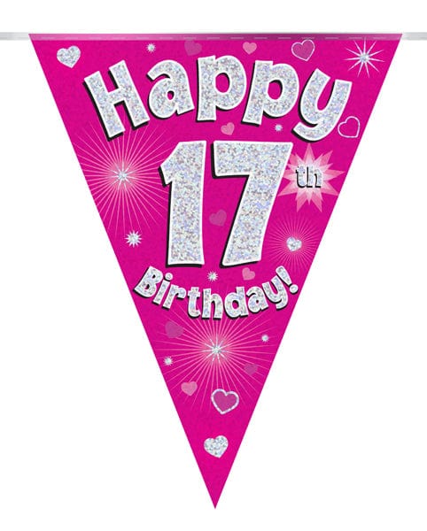Oaktree UK 17th Birthday Bunting Pink - 11 Flags 3.9M