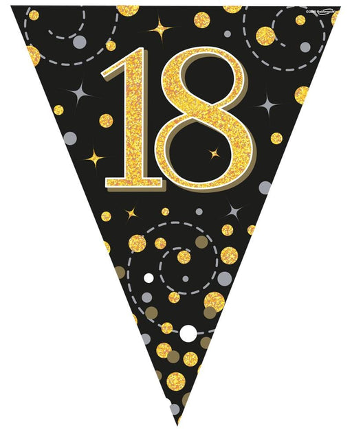 Oaktree UK 18th Birthday Bunting Black and Gold Fizz - 11 Flags 3.9M