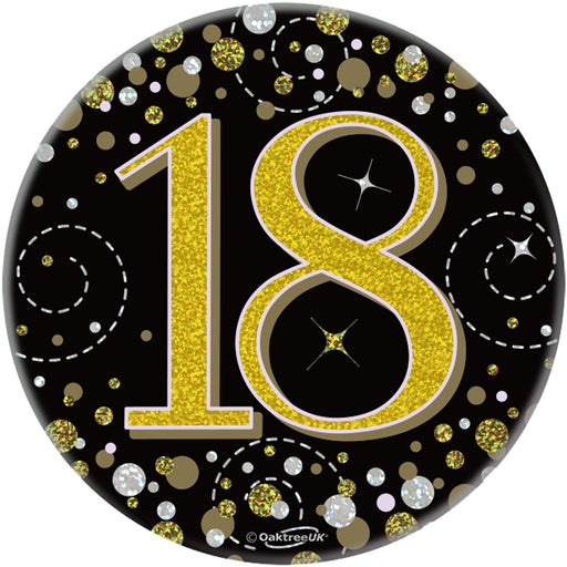 Oaktree UK Badges 18th Birthday Sparkling Black Gold Fizz Badge