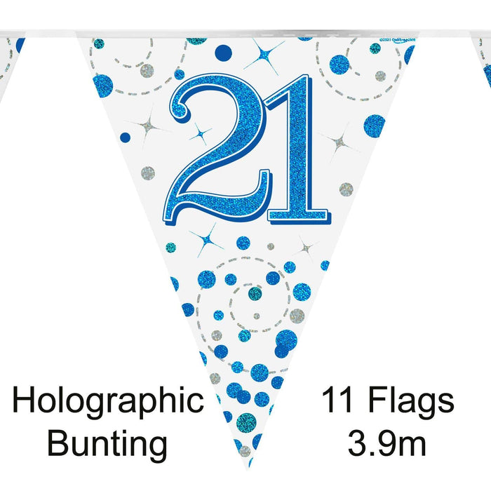 Oaktree UK 21st Birthday Bunting Blue Fizz - 11 Flags 3.9M