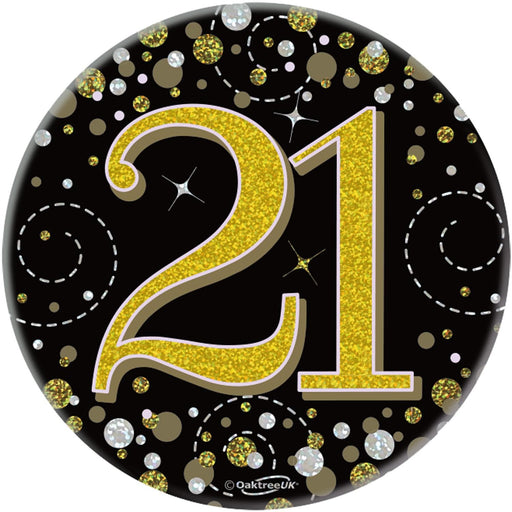 Oaktree UK Badges 21st Birthday Sparkling Black Gold Fizz Badge