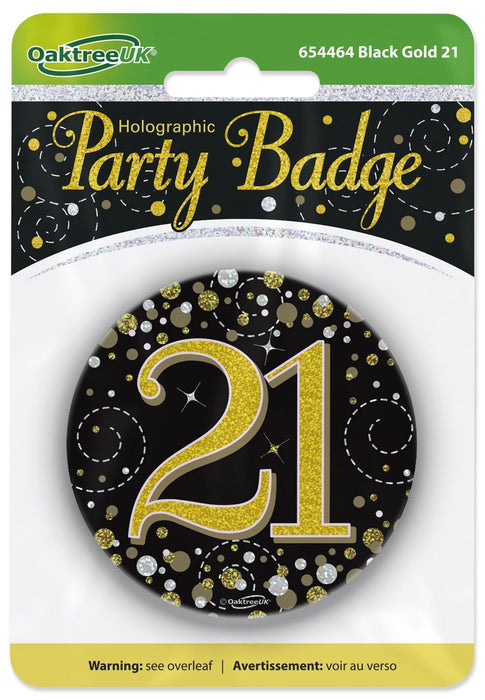 Oaktree UK Badges 21st Birthday Sparkling Black Gold Fizz Badge