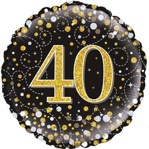 Oaktree UK Foil Balloons 40th Birthday Sparkling Fizz Black & Gold