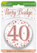 Oaktree UK Badges 40th Birthday Sparkling Rose Gold Fizz Badge