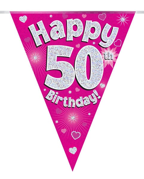 Oaktree UK 50th Birthday Bunting Pink - 11 Flags 3.9M