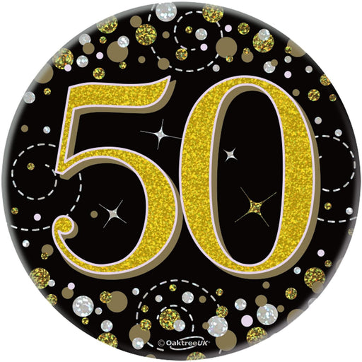 Oaktree UK Badges 50th Birthday Sparkling Black Gold Fizz Badge