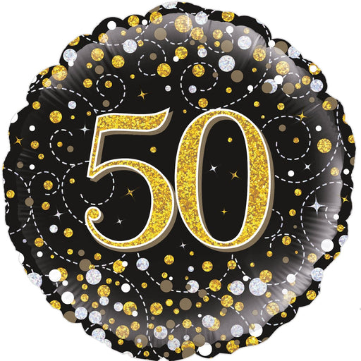 Oaktree UK Foil Balloons 50th Birthday Sparkling Fizz Black & Gold
