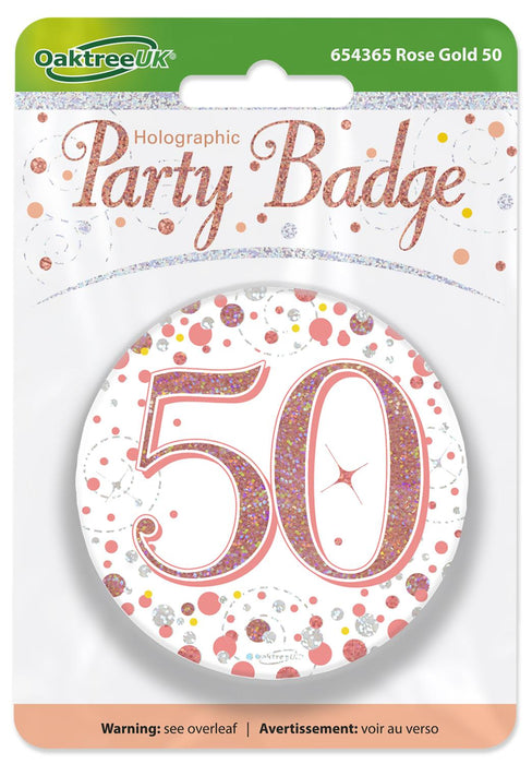 Oaktree UK Badges 50th Birthday Sparkling Rose Gold Fizz Badge