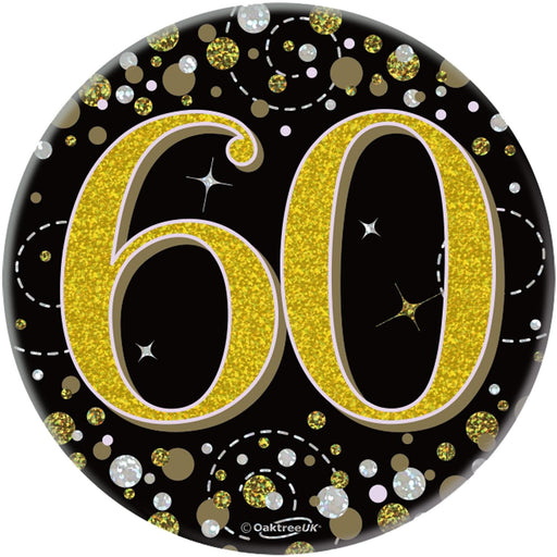 Oaktree UK Badges 60th Birthday Sparkling Black Gold Fizz Badge
