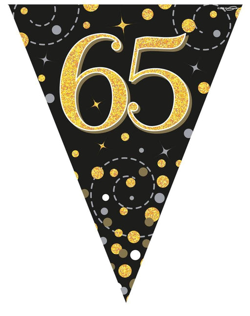 Oaktree UK 65th Birthday Bunting Black and Gold Fizz - 11 Flags 3.9M