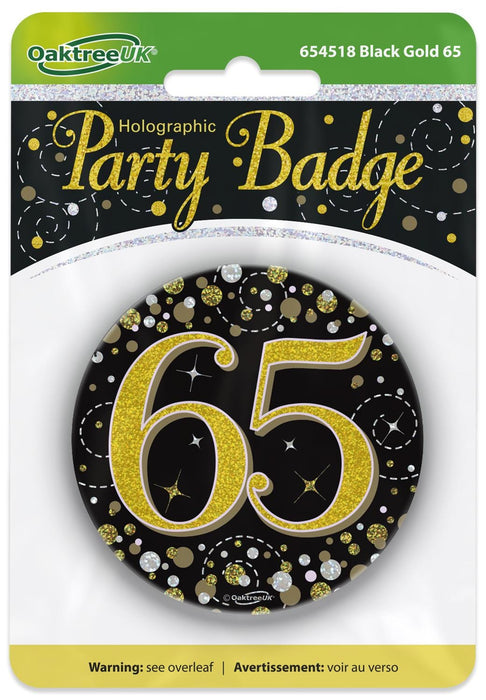 Oaktree UK Badges 65th Birthday Sparkling Black Gold Fizz Badge