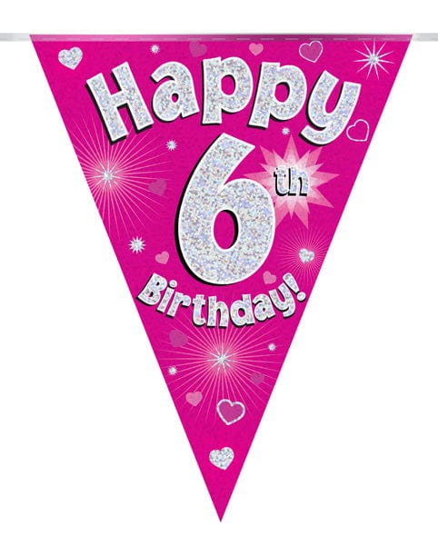 Oaktree UK 6th Birthday Bunting Pink - 11 Flags 3.9M