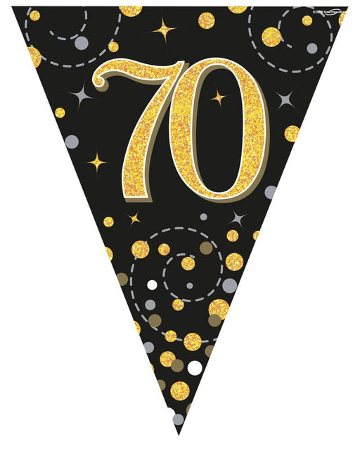 Oaktree UK 70th Birthday Bunting Black and Gold Fizz - 11 Flags 3.9M