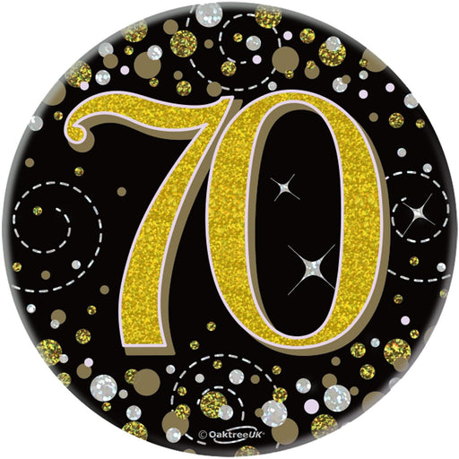 Oaktree UK Badges 70th Birthday Sparkling Black Gold Fizz Badge