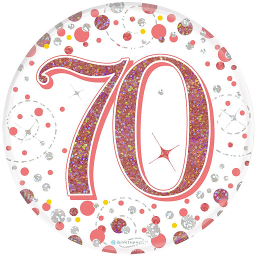 Oaktree UK Badges 70th Birthday Sparkling Rose Gold Fizz Badge