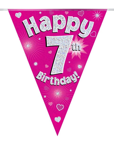 Oaktree UK 7th Birthday Bunting Pink - 11 Flags 3.9M