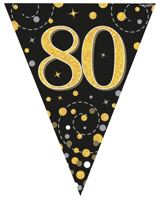 Oaktree UK 80th Birthday Bunting Black and Gold Fizz - 11 Flags 3.9M