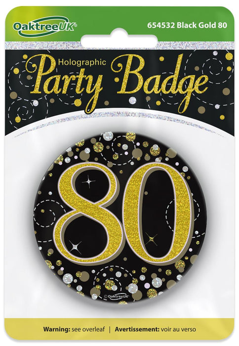 Oaktree UK Badges 80th Birthday Sparkling Black Gold Fizz Badge