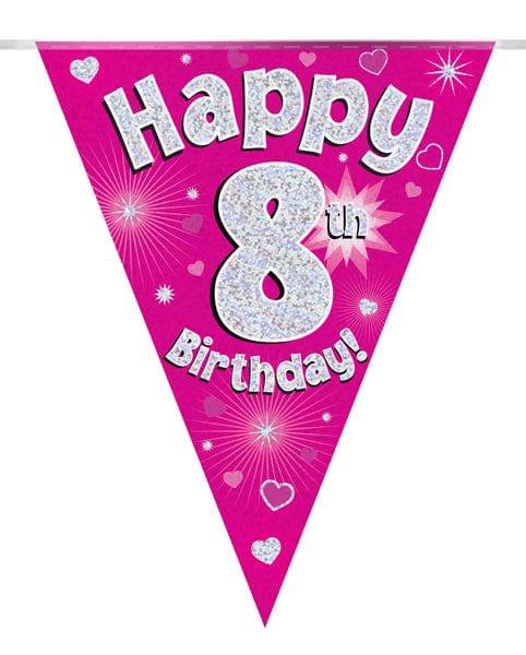 Oaktree UK 8th Birthday Bunting Pink - 11 Flags 3.9M
