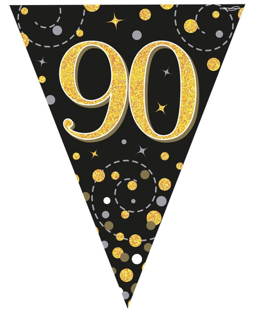 Oaktree UK 90th Birthday Bunting Black and Gold Fizz - 11 Flags 3.9M