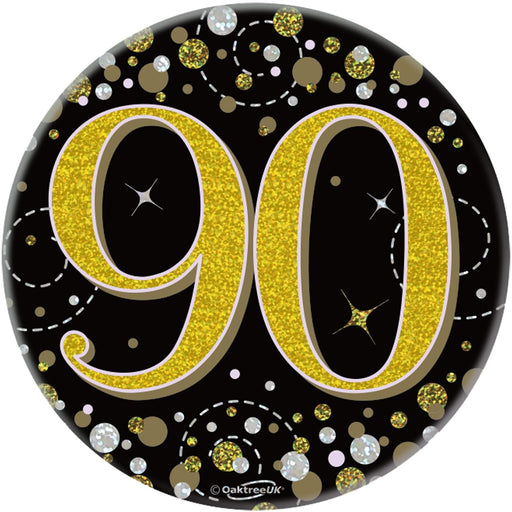 Oaktree UK Badges 90th Birthday Sparkling Black Gold Fizz Badge
