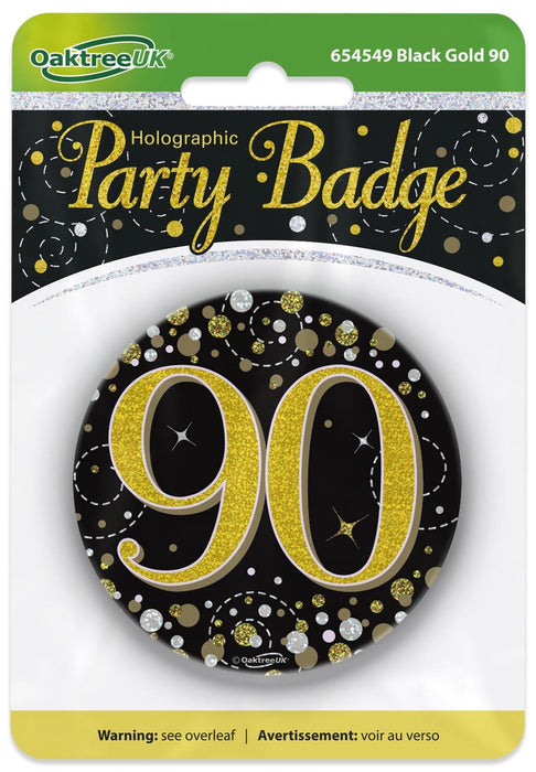 Oaktree UK Badges 90th Birthday Sparkling Black Gold Fizz Badge