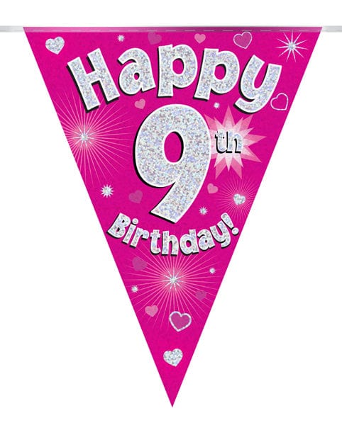 Oaktree UK 9th Birthday Bunting Pink - 11 Flags 3.9M