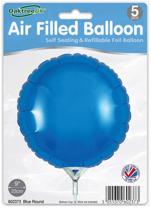 Oaktree UK Foil Balloon Blue Round (9 Inch) Packaged 5pk