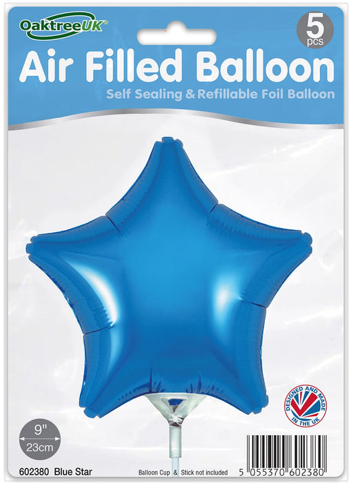 Oaktree UK Foil Balloon Blue Star (9 Inch) Packaged 5pk