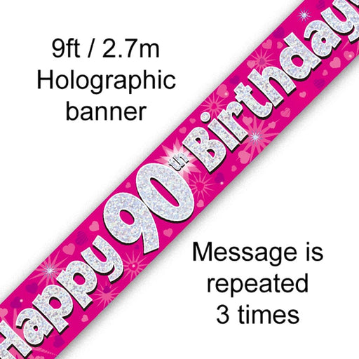 Oaktree UK Banner Foil Banner 90th Birthday Pink
