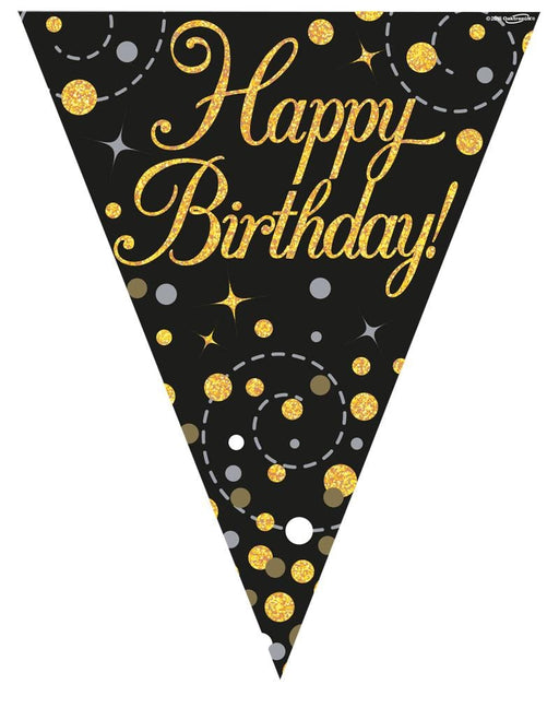 Oaktree UK Happy Birthday Bunting Black and Gold Fizz - 11 Flags 3.9M