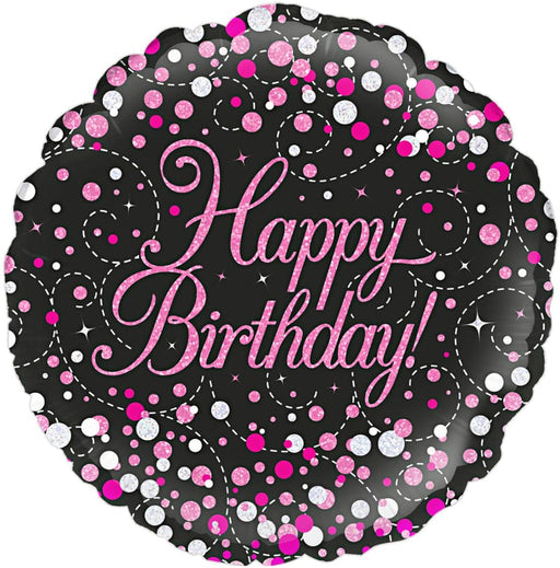 Oaktree UK Foil Balloons Happy Birthday Sparkling Fizz Pink & Black