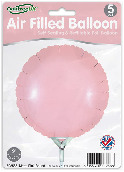 Oaktree UK Foil Balloon Matte Pink Round (9 Inch) Packaged 5pk