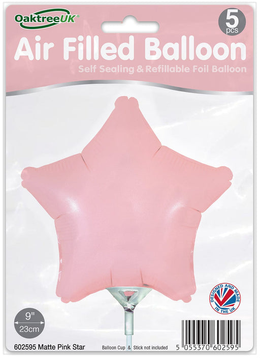 Oaktree UK Foil Balloon Matte Pink Star (9 Inch) Packaged 5pk