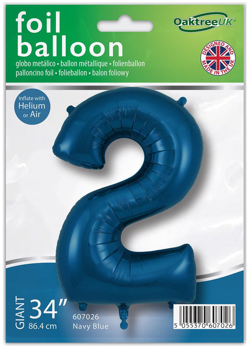Oaktree UK Foil Balloons Navy Blue Number 2 - 34 Inch