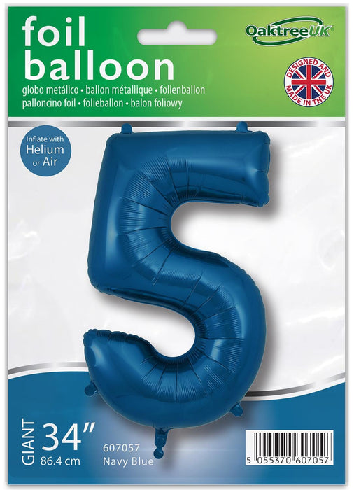 Oaktree UK Foil Balloons Navy Blue Number 5 - 34 Inch