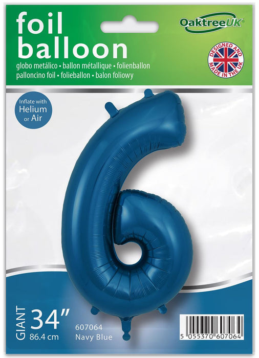 Oaktree UK Foil Balloons Navy Blue Number 6 - 34 Inch