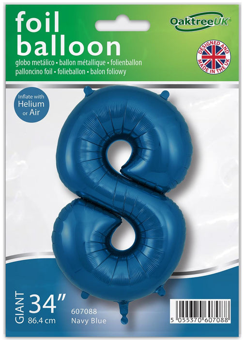 Oaktree UK Foil Balloons Navy Blue Number 8 - 34 Inch