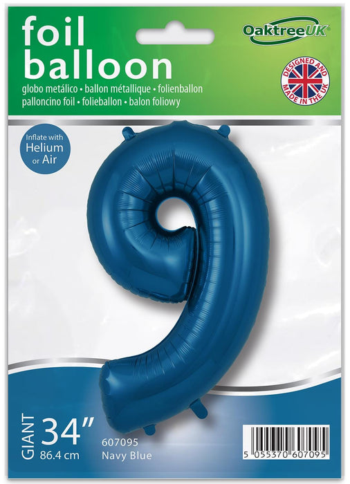 Oaktree UK Foil Balloons Navy Blue Number 9 - 34 Inch