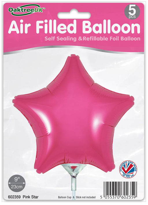 Oaktree UK Foil Balloon Pink Star (9 Inch) Packaged 5pk