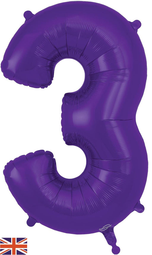 Oaktree UK Foil Balloons Purple Number 3 34"