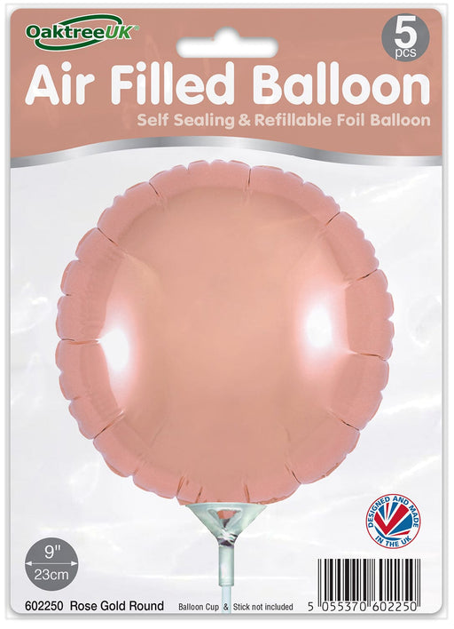 Oaktree UK Foil Balloon Rose Gold Round (9 Inch) Packaged 5pk