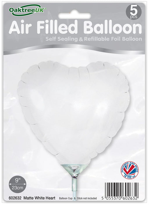 Oaktree UK Foil Balloon White Heart (9 Inch) Packaged 5pk