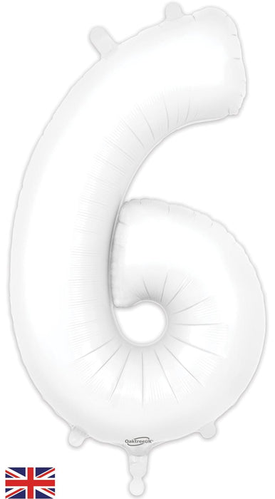 Oaktree UK Foil Balloons White Number 6 34"