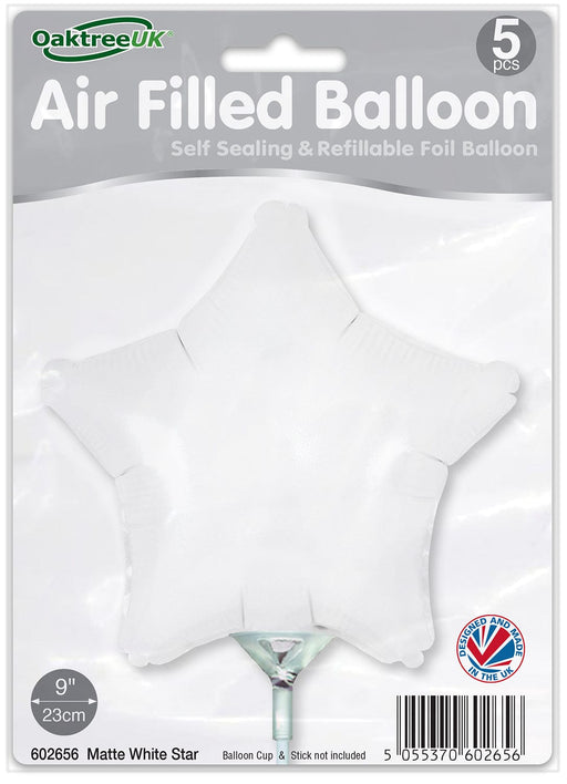 Oaktree UK Foil Balloon White Star (9 Inch) Packaged 5pk